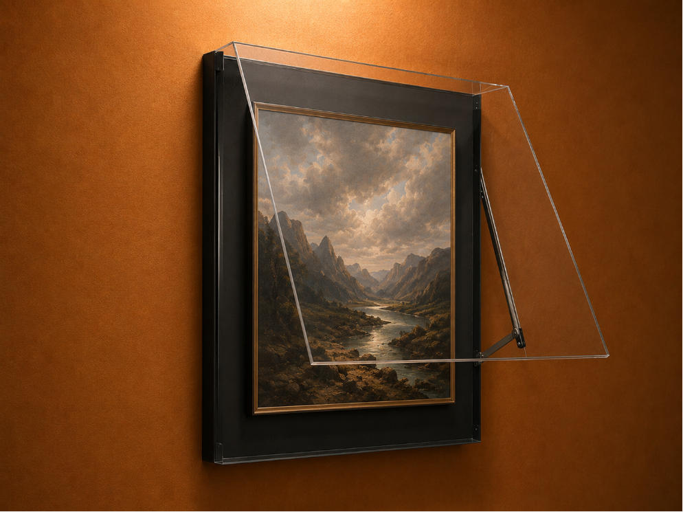 Frameless Glass Wall Museum Case | Modern Wall Mounted Museum Showcase - SUNZEN 1 Frameless Glass Wall Museum Case | Modern Wall Mounted Museum Showcase - SUNZEN