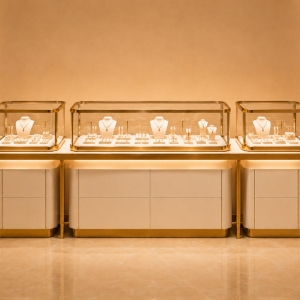 Gold Jewelry Glass Counter | Luxury Retail Display Kiosk - Sunzen 2 Gold Jewelry Glass Counter | Luxury Retail Display Kiosk - Sunzen