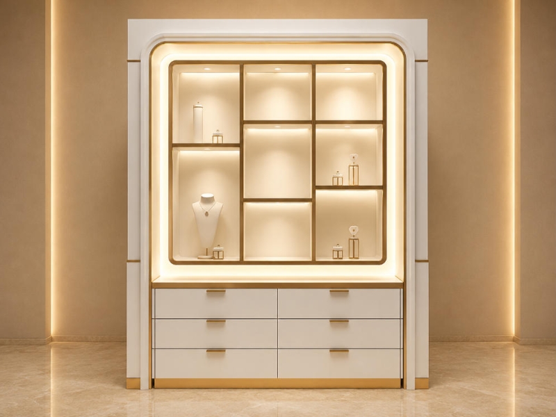 Grid Shelf Cabinet | Drawer Jewel Wallcase Backlit Niche Unit - Sunzen