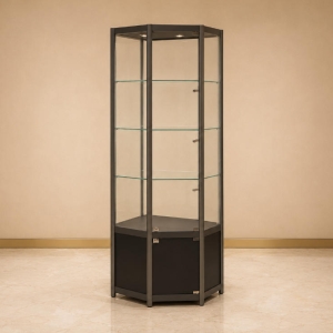 Hex Multi-Layer Jewelry Corner Showcase | Black Frame Tall Corner Glass Cabinet - SUNZEN 2 Hex Multi-Layer Jewelry Corner Showcase | Black Frame Tall Corner Glass Cabinet - SUNZEN