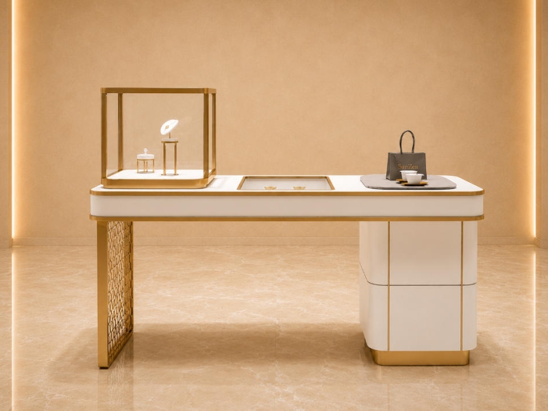 Integrated Jewel Desk | Customer Service Counter Single Glass Kiosk - Sunzen
