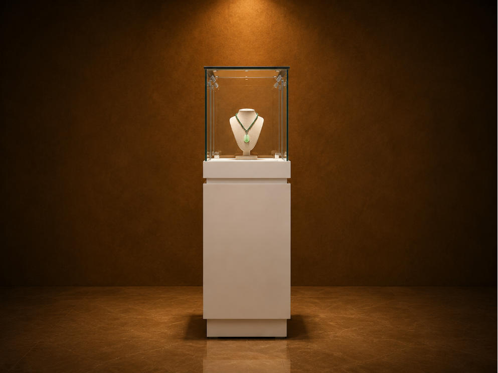 Jade Pendant Vitrine | Mini Square Jewel Booth Tall Slim Pedestal Case Spot Light Jewelry Unit Gem Artifact Display Cabinet 1 Jade Pendant Vitrine | Mini Square Jewel Booth Tall Slim Pedestal Case Spot Light Jewelry Unit Gem Artifact Display Cabinet