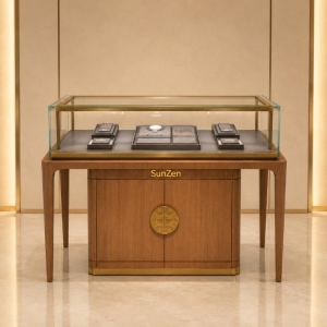 Jewelry Chinese Wood Counter | Rectangle Gold Frame Glass Jade Jewelry Showcase – Sunzen 2 Jewelry Chinese Style Wood Display Counter Rectangle Gold Frame Glass Jade Jewelry Showcase – Sunzen