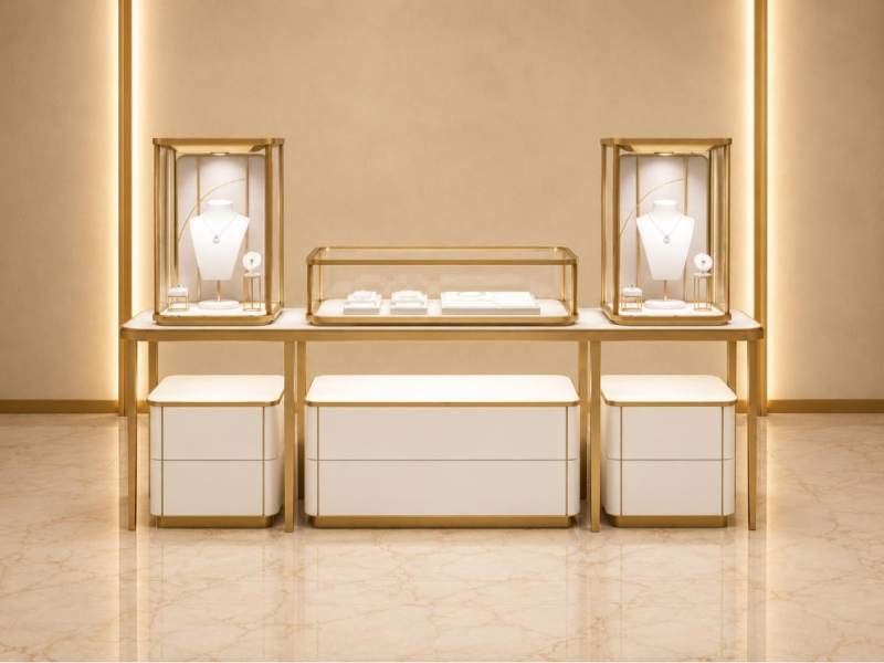 Jewelry Combined Display Set | Gold Frame Modular Multi-unit Boutique Showcase - SUNZEN