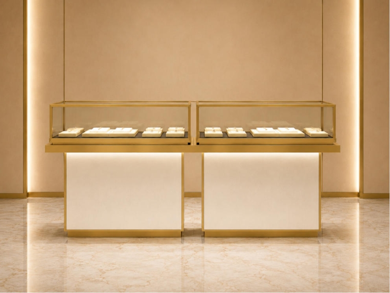 Jewelry Dual Display Counter | Gold Frame White Base Retail Showcase – Sunzen