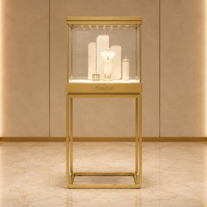 Jewelry Full Gold Cube Pedestal Display Tower | Light Metal Vertical Showcase – Sunzen 2 Jewelry Full Gold Cube Pedestal Display Tower | Light Metal Vertical Showcase – Sunzen