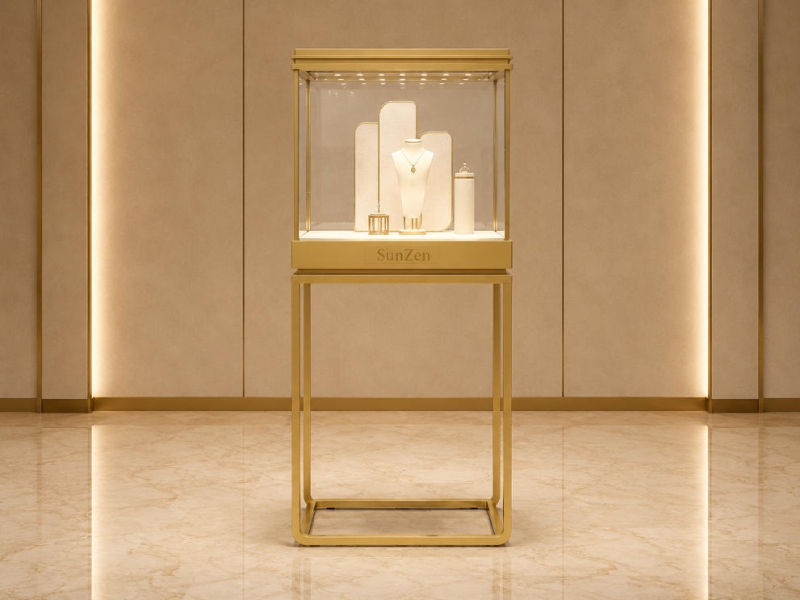 Jewelry Full Gold Cube Pedestal Display Tower | Light Metal Vertical Showcase – Sunzen