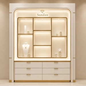 Jewelry Grid Wall Cabinet | White Curved Gold Trim Multi-Drawer Display Unit – Sunzen 2 Jewelry Grid Wall Cabinet | White Curved Gold Trim Multi-Drawer Display Unit – Sunzen