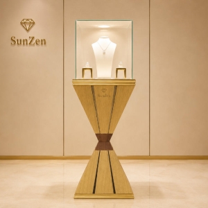 Jewelry Hourglass Pedestal Stand | Gold Wood Square Glass Display Tower – Sunzen 2 Jewelry Hourglass Pedestal Stand | Gold Wood Square Glass Display Tower – Sunzen