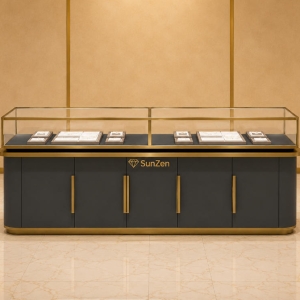 Jewelry Long Display Counter | Dual Compartment Glass Top Central Showcase – Sunzen 2 Jewelry Long Display Counter | Dual Compartment Glass Top Central Showcase – Sunzen