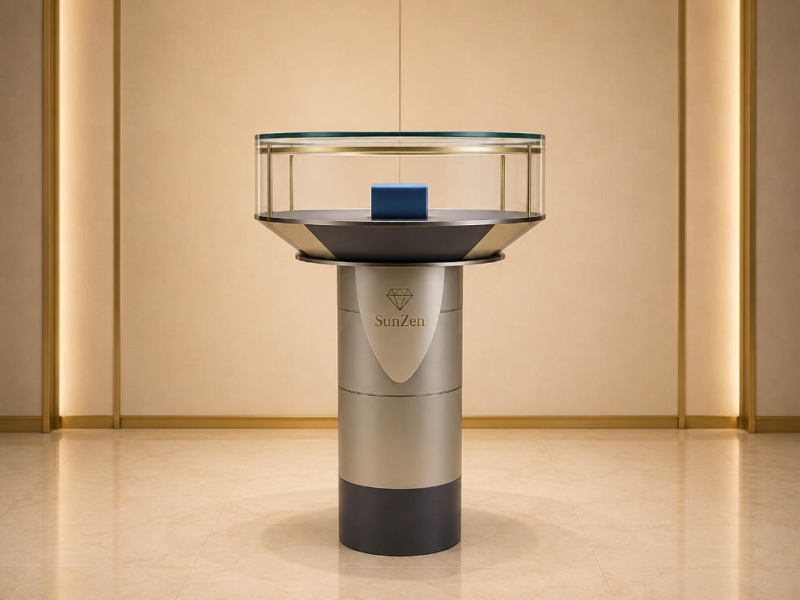 Jewelry Round Cylinder Pedestal | Gradient Metal Circular Glass Display Tower – Sunzen
