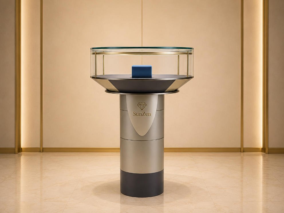 Jewelry Round Cylinder Pedestal | Gradient Metal Circular Glass Display Tower – Sunzen 1 Jewelry Round Cylinder Pedestal | Gradient Metal Circular Glass Display Tower – Sunzen