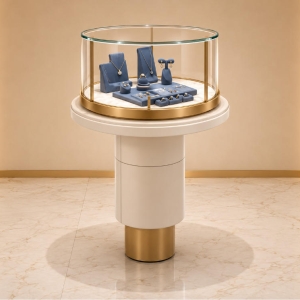 Jewelry Round Pedestal Display Stand | Gold Frame Circular Glass Tiered Base Showcase - SUNZEN 2 Jewelry Round Pedestal Display Stand | Gold Frame Circular Glass Tiered Base Showcase - SUNZEN