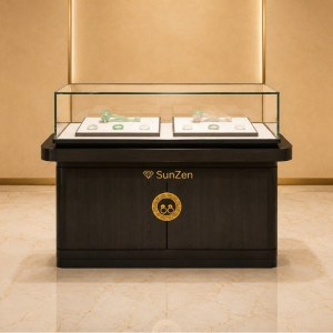 Jewelry Single Dark Wood Jade Display Counter | Round Carved Brass Knob Single Glass Oriental Showcase – Sunzen 2 Jewelry Single Dark Wood Jade Display Counter | Round Carved Brass Knob Single Glass Oriental Showcase – Sunzen