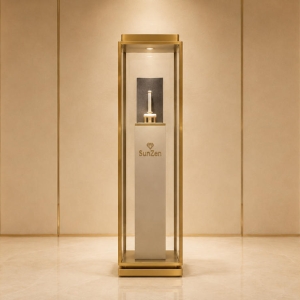 Jewelry Tall Square Glass Pedestal | Gold Frame Two-Tone Vertical Single Item Display Tower – Sunzen