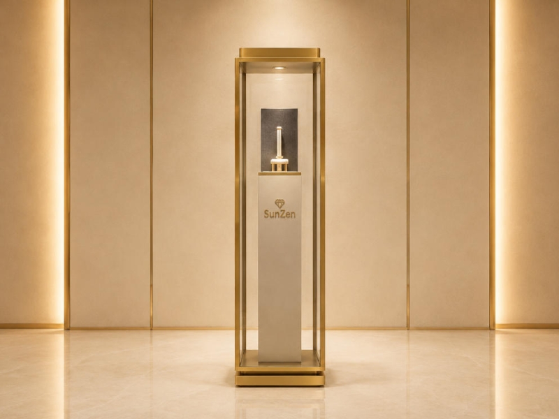 Jewelry Tall Square Glass Pedestal | Gold Frame Two-Tone Vertical Single Item Display Tower – Sunzen