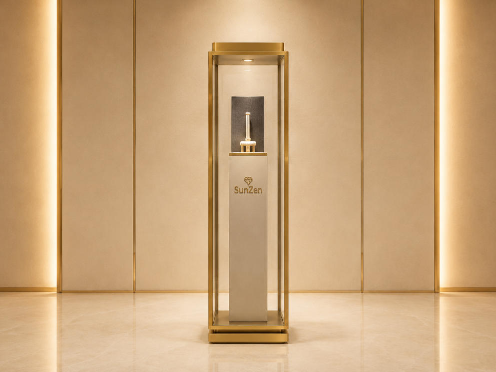 Jewelry Tall Square Glass Pedestal | Gold Frame Two-Tone Vertical Single Item Display Tower – Sunzen