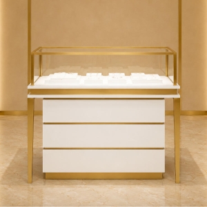 Jewelry White Triple Drawer Gold Frame Display Counter | Light Luxury Retail Showcase – Sunzen