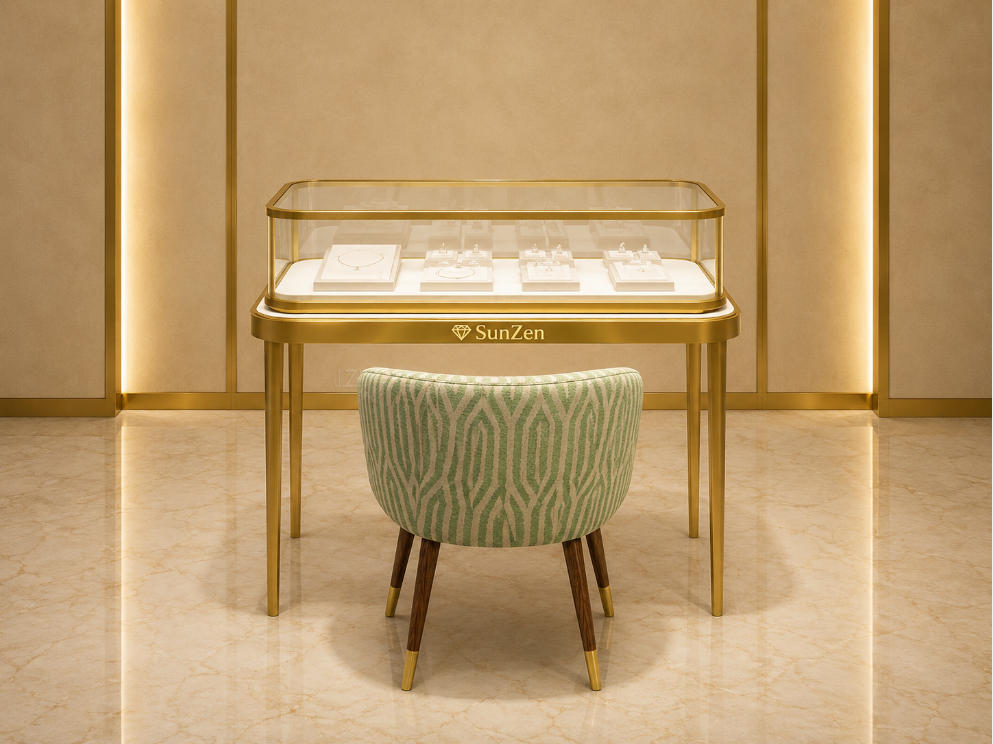 Jewelry consultation table | Light Luxury Matching Fabric Chair Retail Showcase Set – Sunzen 1 Jewelry consultation table | Light Luxury Matching Fabric Chair Retail Showcase Set – Sunzen