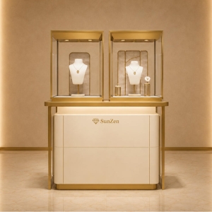 Jewelry frame necklace counter | Double Independent Glass Booth Luxury Retail Showcase – Sunzen