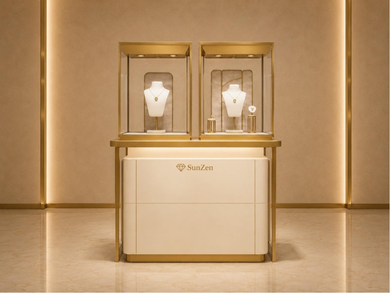 Jewelry frame necklace counter | Double Independent Glass Booth Luxury Retail Showcase – Sunzen