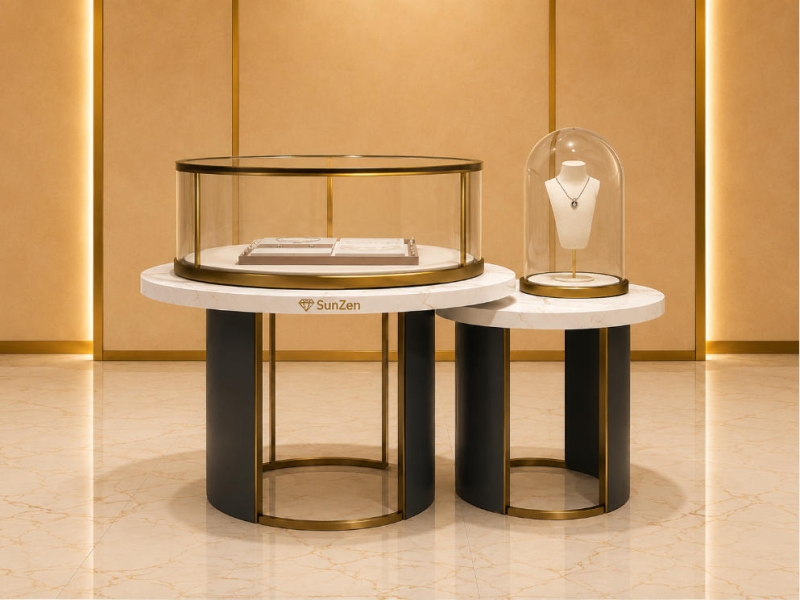 Jewelry round table set | Two-Piece Marble Round Display Table Set – Sunzen