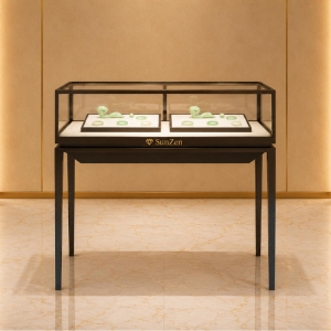 Jewelry slim metal jade table | Minimalist Tall Leg Glass Retail Showcase – Sunzen 2 Jewelry slim metal jade table | Minimalist Tall Leg Glass Retail Showcase – Sunzen