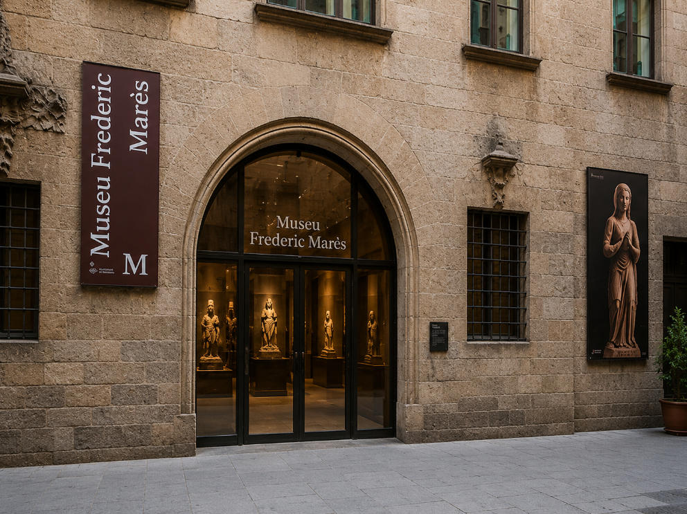 Medieval Stone Sculpture Island – Dark Steel Antique Vitrine Barcelona Gallery