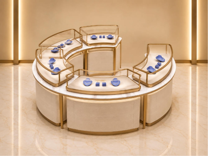 Modular Curved Jewelry Island Showcase | Circular Combined Boutique Jewelry Island Counter - SUNZEN