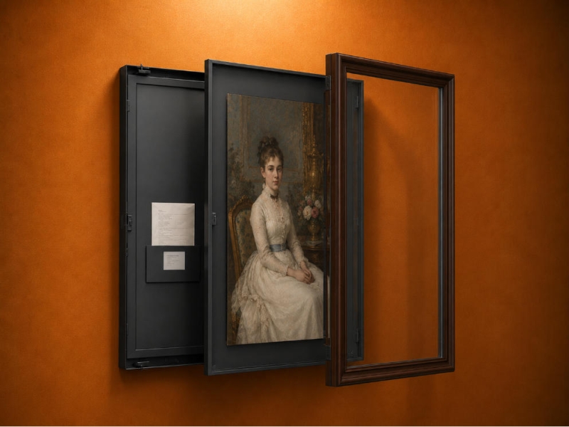 Museum Wall Display Case | Side Hinge Wood Frame Scroll Exhibition Cabinet - SUNZEN