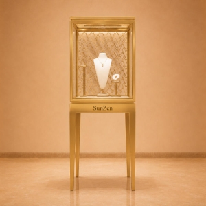 Pattern Gold Back Pedestal | Four Leg Tower Vitrine Top Strip Light Booth Necklace Bust Interior Branded Tall Gem Stand
