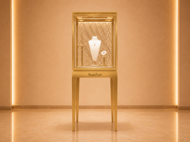 Pattern Gold Back Pedestal | Four Leg Tower Vitrine Top Strip Light Booth Necklace Bust Interior Branded Tall Gem Stand