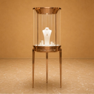 Round Glass Jewelry Tower | Rose Gold Pedestal Stand Tall Circular Showcase – Sunzen Display 2 Round Glass Jewelry Tower | Rose Gold Pedestal Stand Tall Circular Showcase – Sunzen Display
