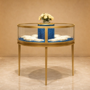 Round Jewel Island | Gold Glass Circular Display Booth - Sunzen 2 Round Jewel Island | Gold Glass Circular Display Booth - Sunzen