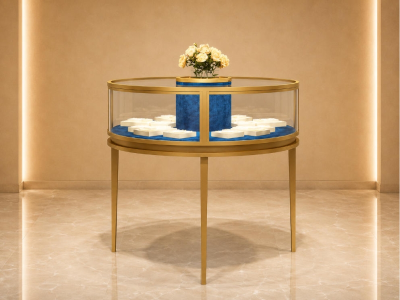 Round Jewel Island | Gold Glass Circular Display Booth - Sunzen