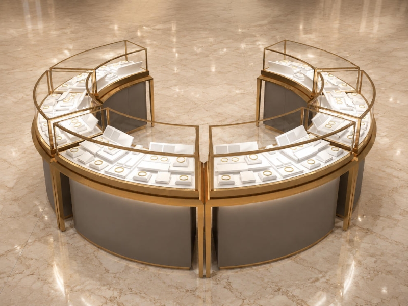 Round Modular Jewelry Kiosk | Split Modular Mall Jewelry Island Kiosk - SUNZEN