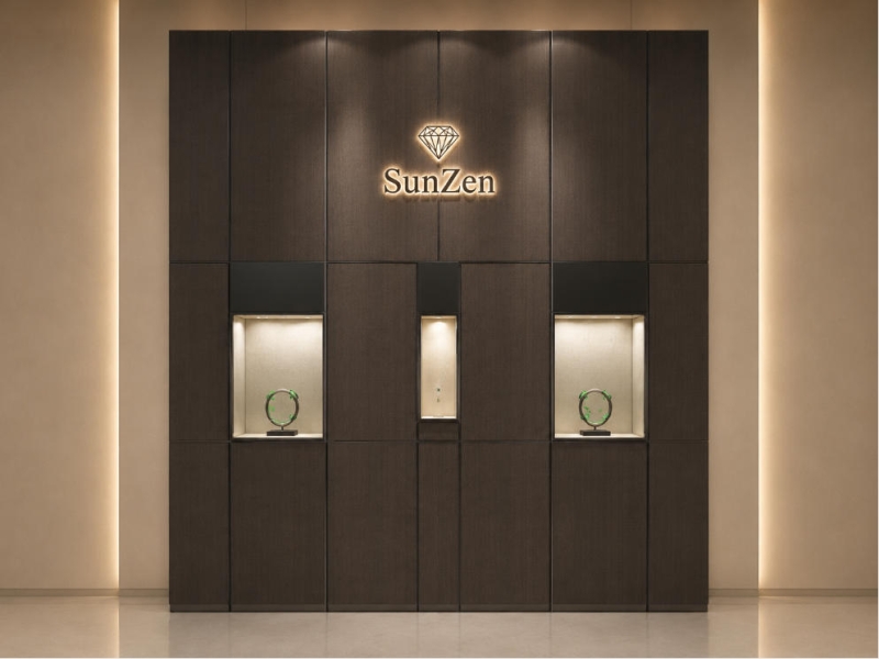 Segmented Dark Fabric Jewelry Wall Cabinet | Recessed 3 Niche Backlit Display Wall – Sunzen
