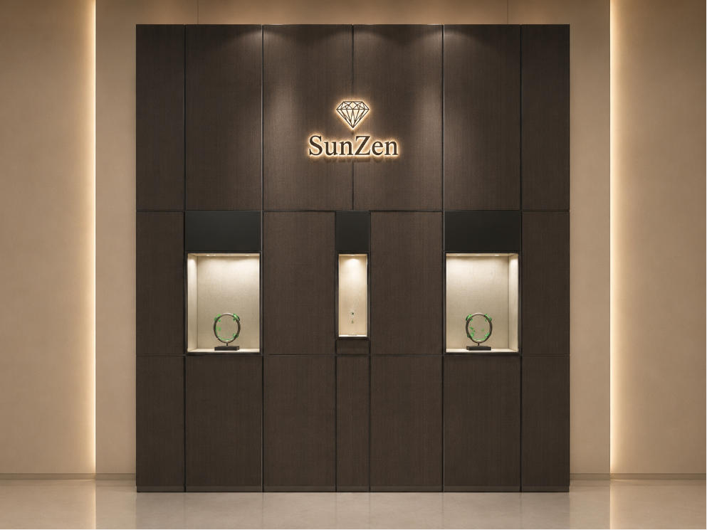 Segmented Dark Fabric Jewelry Wall Cabinet | Recessed 3 Niche Backlit Display Wall – Sunzen