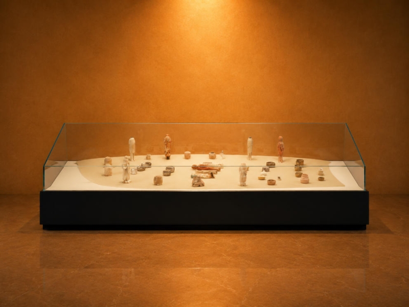 Sloped Excavation Vitrine | Burial Scene Diorama Case Irregular Terrain Artifact Booth Figurine Layout Display Unit Archaeological Landscape Cabinet