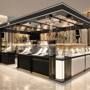 Square Black Jewelry Kiosk | LED Light Full Glass Mall Jewelry Booth - SUNZEN 2 Square Black Jewelry Kiosk | LED Light Full Glass Mall Jewelry Booth - SUNZEN