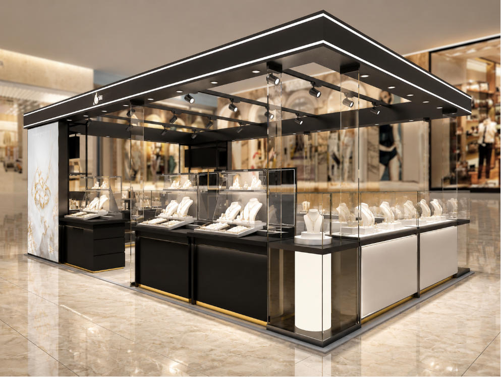Square Black Jewelry Kiosk | LED Light Full Glass Mall Jewelry Booth - SUNZEN 1 Square Black Jewelry Kiosk | LED Light Full Glass Mall Jewelry Booth - SUNZEN