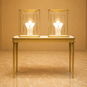 Square Glass Jewelry Cloche | Polished Gold Console Table Twin Jewelry Display Set – Sunzen Display 2 Square Glass Jewelry Cloche | Polished Gold Console Table Twin Jewelry Display Set – Sunzen Display