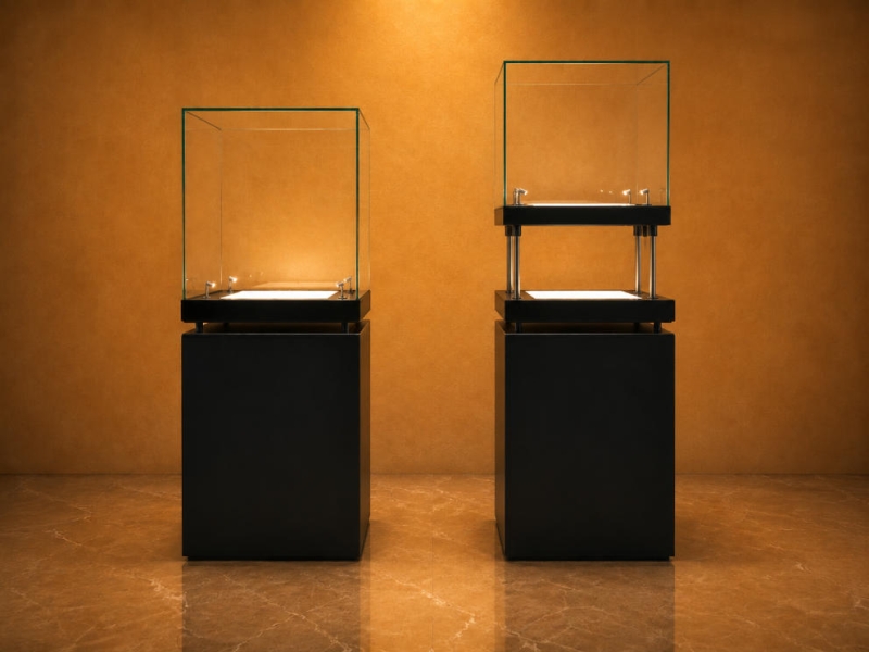 Square Plinth LED Vitrine | Single Relic Pedestal Booth Cube Glass Exhibit Tower Backlit Miniature Artifact Case Compact Freestanding Heritage Unit