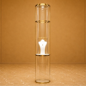 Tall Cylinder Jewelry Tower | Gold Rim Glass Pedestal Vertical Round Vitrine – Sunzen Display 2 Tall Cylinder Jewelry Tower | Gold Rim Glass Pedestal Vertical Round Vitrine – Sunzen Display