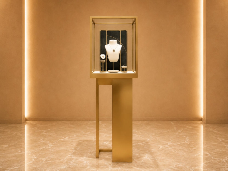 Tall Gold Vitrine | Floor Jewel Tower Necklace Display Stand - Sunzen