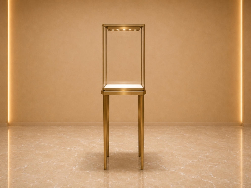 Tall Slim Vitrine | Minimalist Glass Stand Two-Leg Jewel Plinth - Sunzen