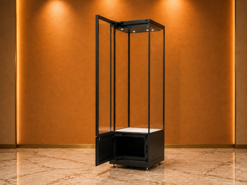 Tall Vertical Museum Display Case | Single Side Swing Glass Museum Vitrine - SUNZEN