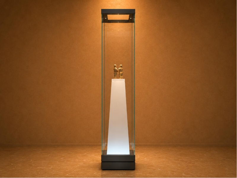 Tapered Plinth Sculpture Vitrine | Backlit Heritage Pedestal Tall Slim Statue Display Tower – Sunzen Display