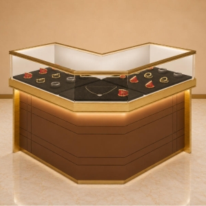 V-Shaped Wood Trim Jewelry Corner Showcase | Store Corner Enclosed Jewelry Display Counter - SUNZEN 2 V-Shaped Wood Trim Jewelry Corner Showcase | Store Corner Enclosed Jewelry Display Counter - SUNZEN