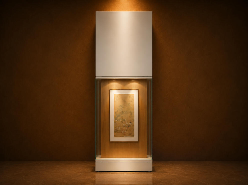 Vertical Scroll Vitrine | Wood Back Wall Booth Tall Narrow Art Case Wall Hanging Painting Unit Scroll Heritage Display Cabinet 1 Vertical Scroll Vitrine | Wood Back Wall Booth Tall Narrow Art Case Wall Hanging Painting Unit Scroll Heritage Display Cabinet